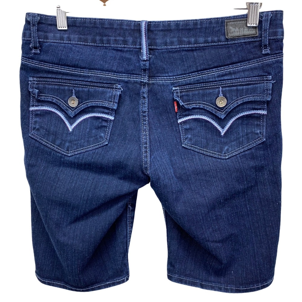 Levis Bermuda Shorts Womens 9 Denim Mid Rise Flap Pocket Stretch Indigo